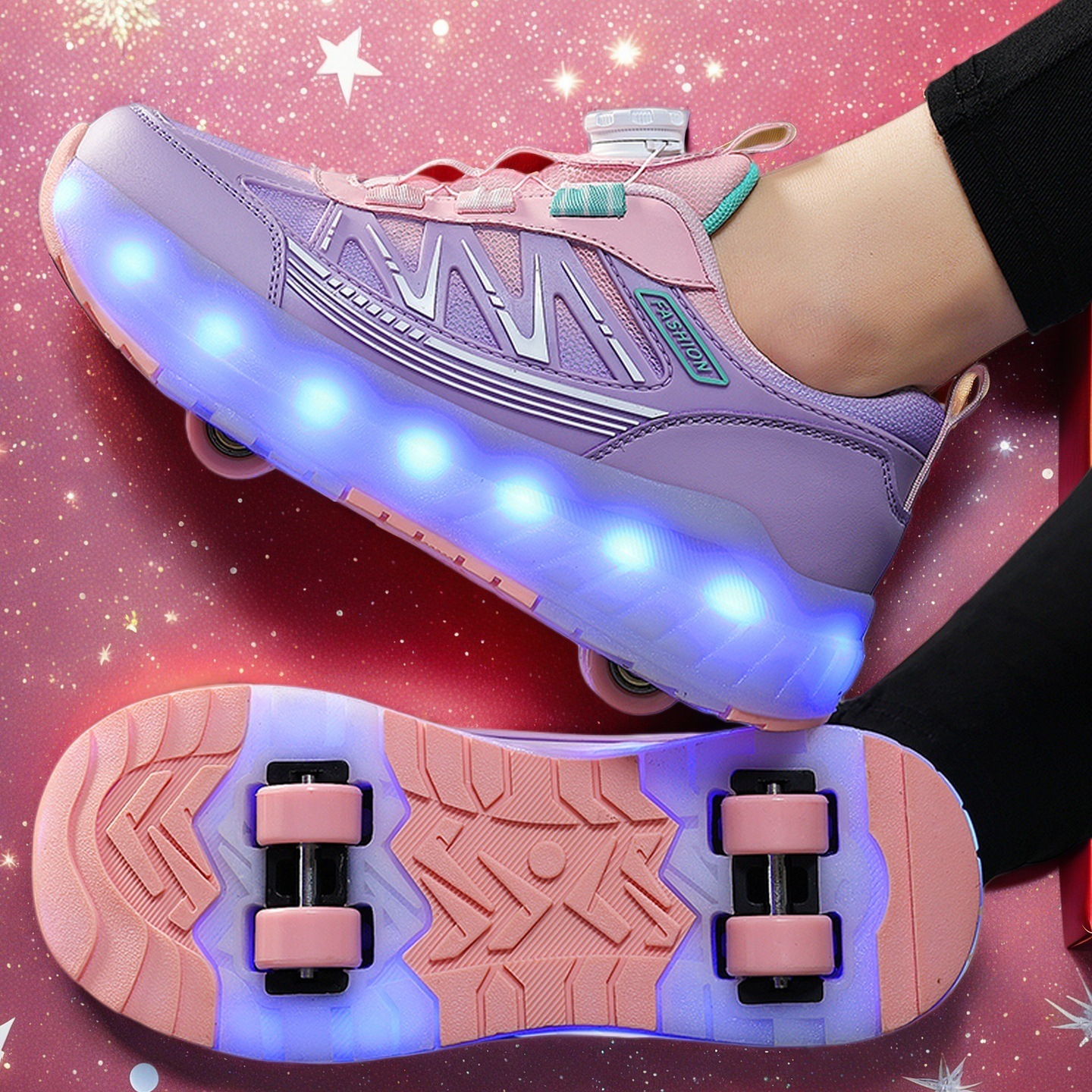 Children's Roller Skates, Four-Wheel Deformation, Charging and Luminous Wheel Shoes, Eight-Wheel Invisible Skates for Boys and Girls, Wholesale