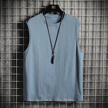 2022新款背心男潮坎肩外穿宽松砍袖潮牌运动健身夏季无袖t恤男士