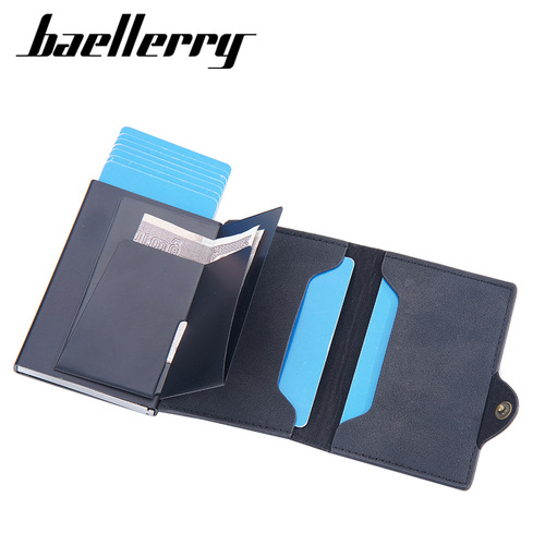 Baellerry new card bag men's European and American retro side push card RFID card box simple buckle anti-magnetic card holder