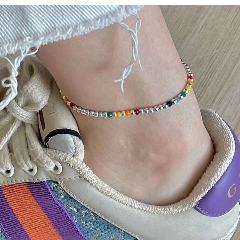 Diseño de nicho coreano de plata esterlina 925 cuentas a mano arco iris elástico primavera y verano fresco dulce y picante lindos pies