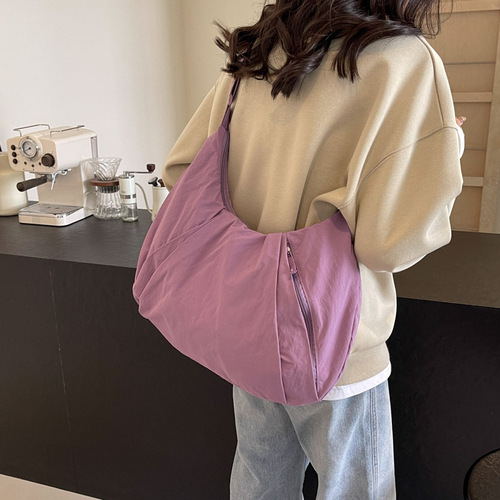 Korean Version Large Capacity Net Shoulder Bag 2024 New Pure Color Nylon Crossbody Bag Versatile Casual Pure Color Canvas Bag