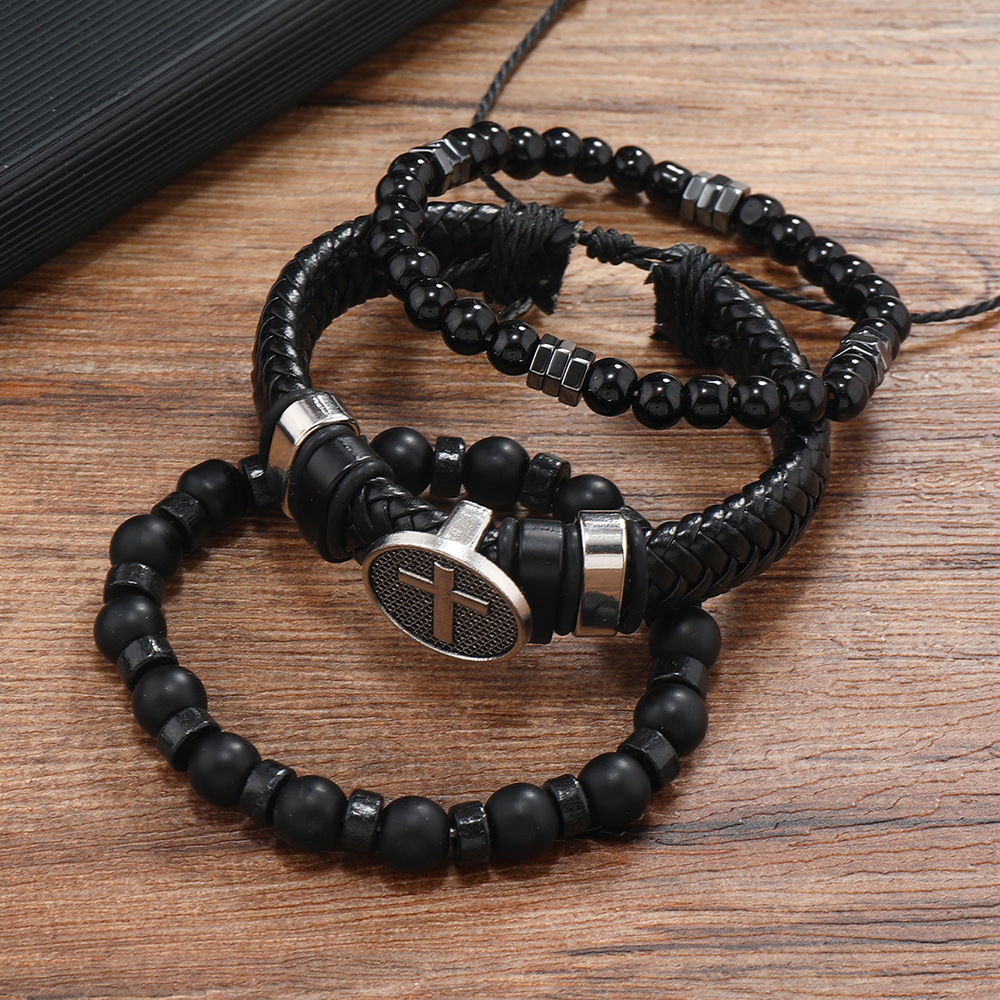 Retro Round Obsidian Beaded Men's Bracelets 1 Set display picture 22