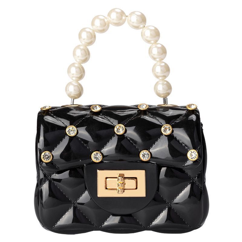 Mini bolso de cadena estilo perlas y rombos, diseño pequeño y de gelatina – bandolera de moda 2021, venta exterior.