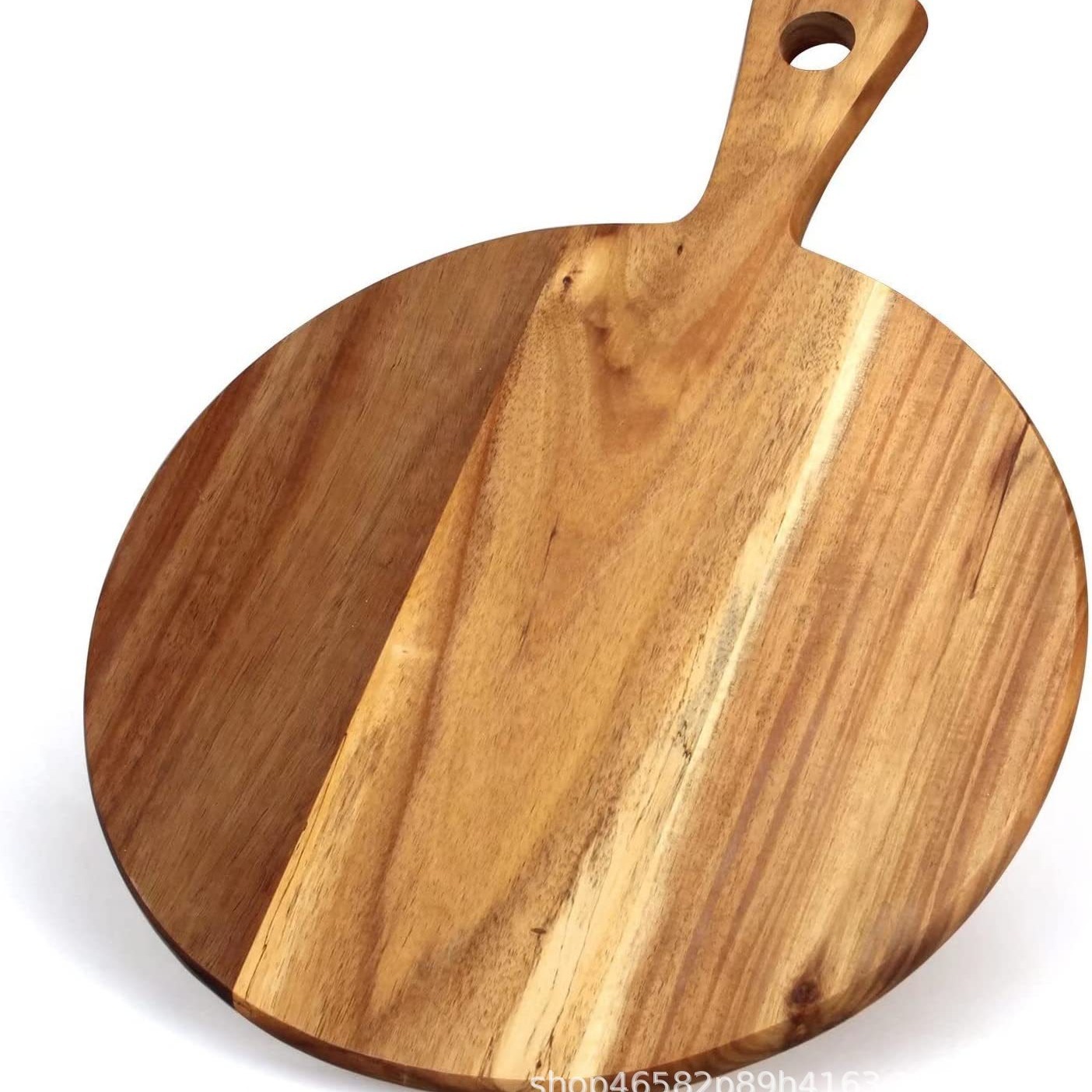 Tablero de cortar de madera de acacia amazónica con mango final tablero de corte Placa de filete tablero redondo queso bandeja de pan tablero de pizza