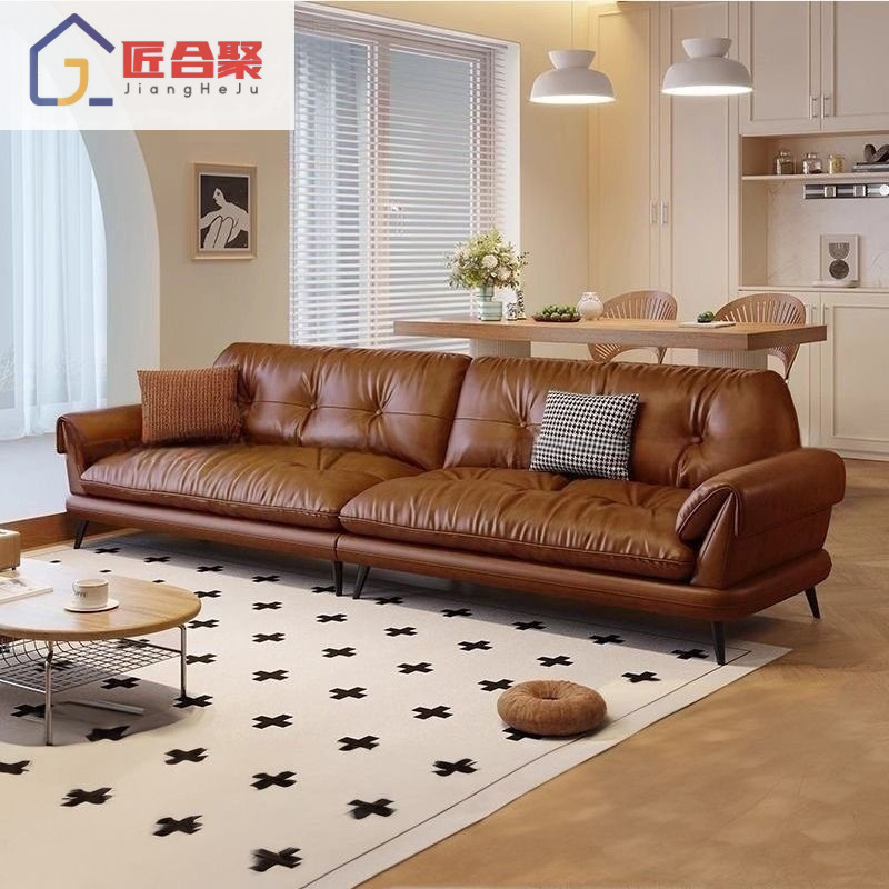 Modern Simple Leather Sofa Cloud Cream Style Straight Combination Sofa Living Room Large Light Luxury Leather Art Sofa