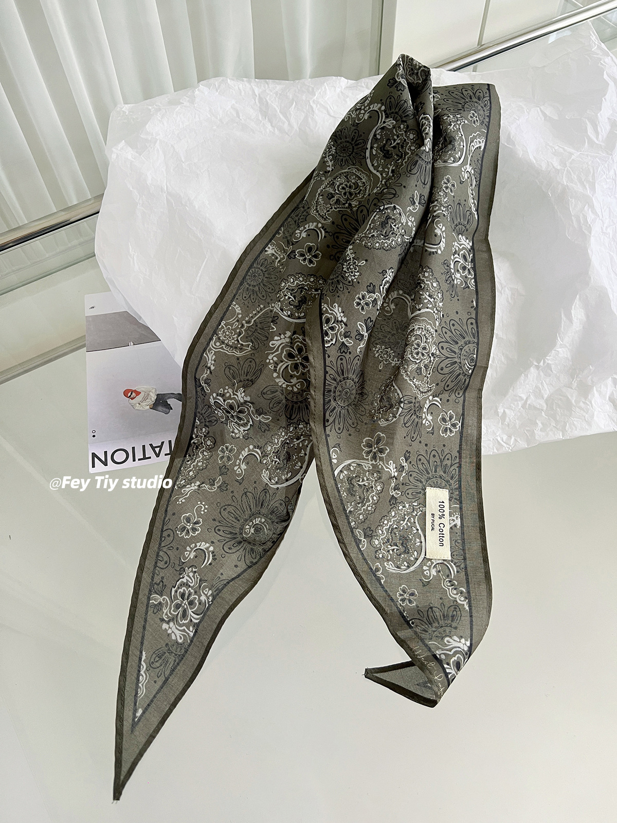 Pañuelo triangular de seda y algodón puro, color morado claro, con diseño paisley, versátil y elegante, nuevo pañuelo triangular para la cabeza, primavera/verano