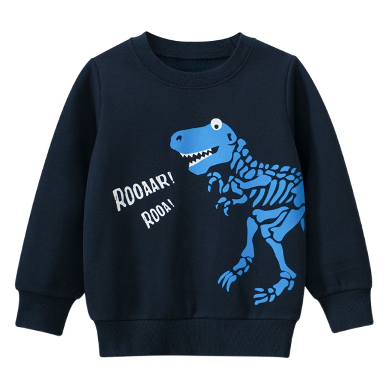 Ropa infantil de estilo coreano 27kids, otoño e invierno 2024, sudadera infantil con dibujos animados de dinosaurios, forro polar, ropa para bebés al por mayor