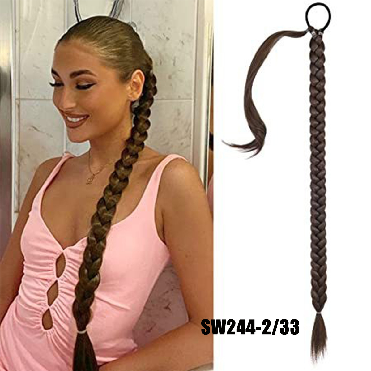 Fake braid 2022 new fashion chemical fiber wig women's long braid hair extension hair band type hair extension hair braid wig ponytail