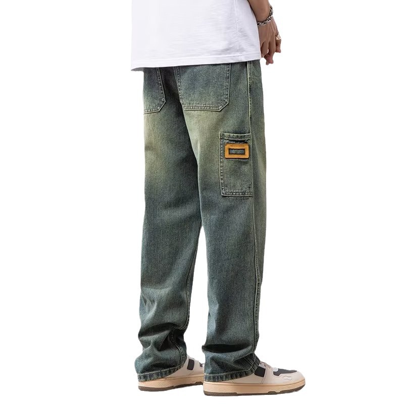 2024 primavera y otoño nuevos jeans marca de moda para hombres American High Street pantalones anchos casuales rectos sueltos