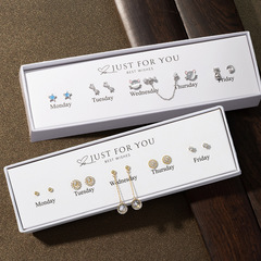 S925銀針10本の1週間ギフトボックスセットピアス小水滴愛花イヤリングジルコンイヤリングイヤリングアクセサリー