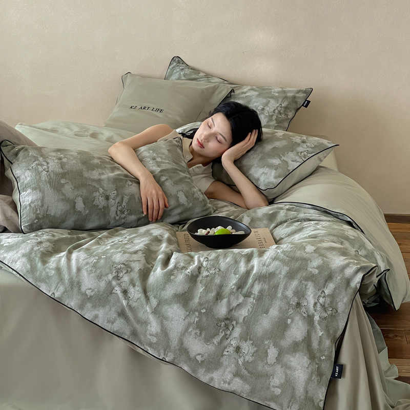 秋冬100支全棉磨毛感四件套水洗色织提花1.8m纯棉床上用品套件|undefined