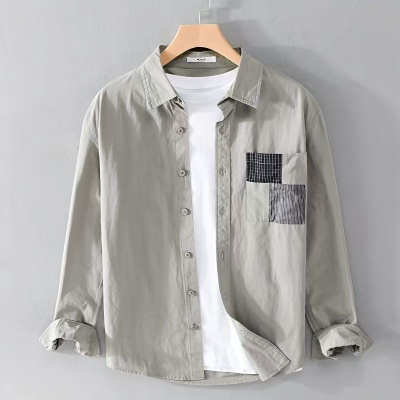 Spring New Trendy Stylish Men's Long-Sleeve Shirt, Thin Loose Versatile Simple Workwear Casual Shirt Jacket