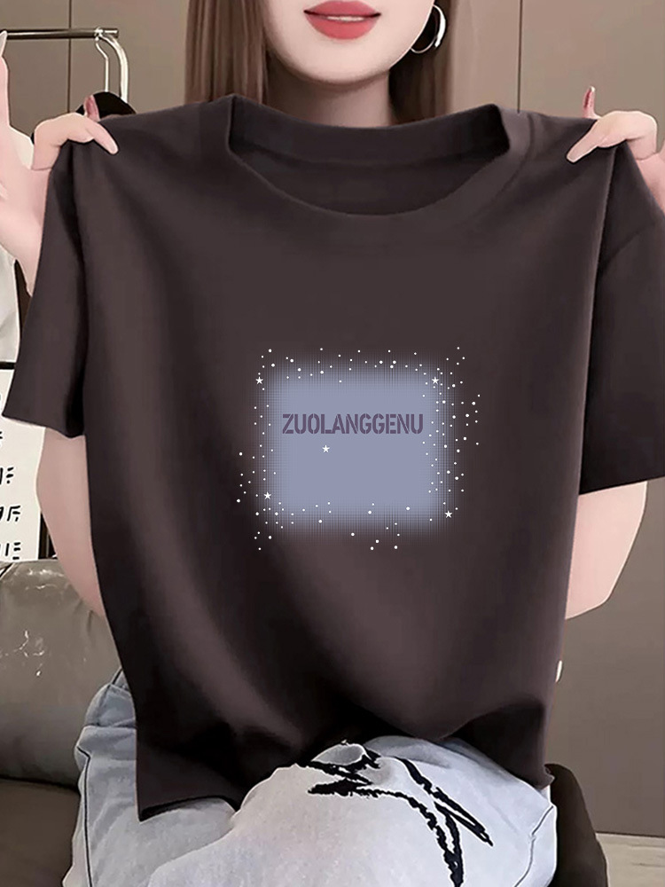 Unique Designer Style Regular Shoulder Round Neck Short Sleeve T-Shirt for Women, Casual and Youthful Pure Cotton Top, Basic Model for Spring/Summer 2026