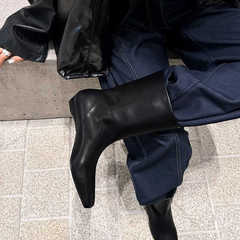 秋冬新款复古坡跟中筒宽松套筒骑士靴烟筒百搭短靴女