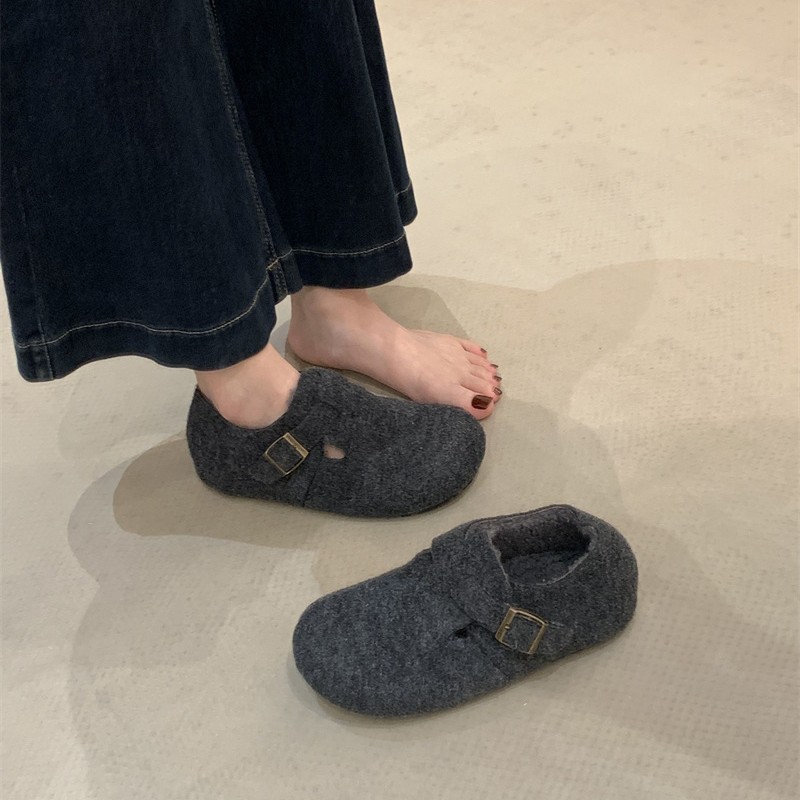 厚底内增高勃肯鞋女2025冬季新款加绒保暖毛毛棉鞋包头博肯半拖鞋|undefined