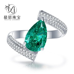 慕景珠寶 2023新款水滴帕拉伊巴7*11冰花切群鑲滿鑽歐美ins戒指