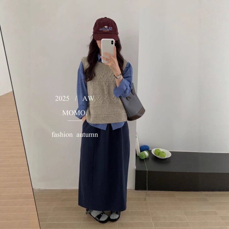 初秋韩系高级感叠穿针织马甲镂空上衣钩花无袖毛衣背心女时髦休闲|undefined