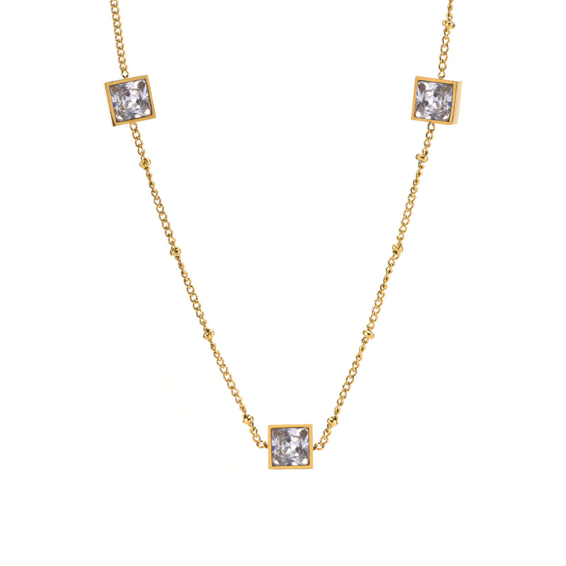 Rhinestones Inlay Material Titanium Steel 18K Gold Plated Simple Style Inlay Square Rhinestones Bracelets Necklace