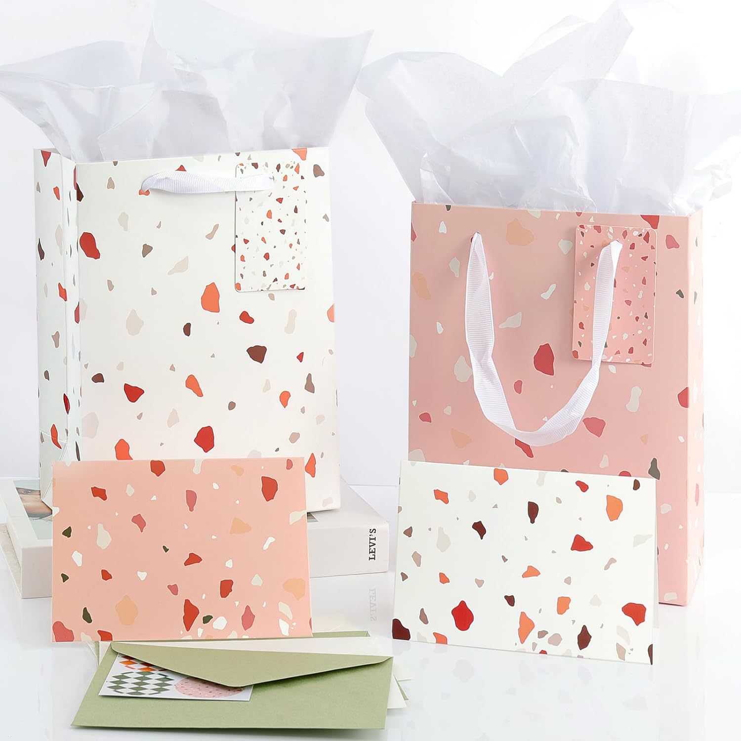 印花礼品袋带纸巾礼品袋适合生日婚礼迎婴派对圣诞节和新年礼物