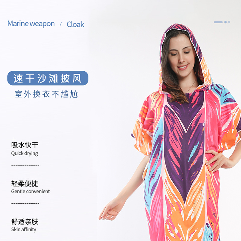 Toalla de baño para adultos de microfibra directa de fábrica Toalla de playa capa de impresión geométrica Toalla de baño con capucha al por mayor