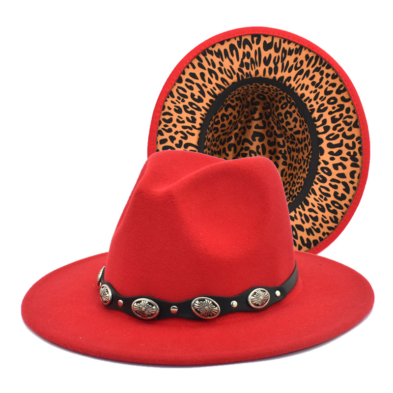 Unisex Mode Leopard Flache Traufen Fedora-hut display picture 1