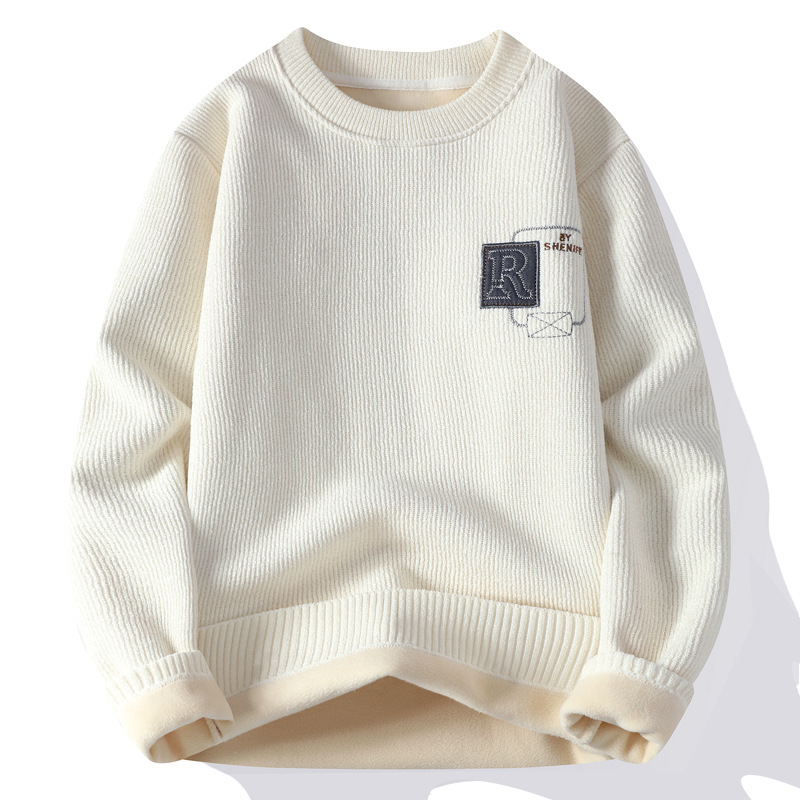 Una camiseta de terciopelo de cuello redondo para hombres otoño y invierno con camiseta de terciopelo de oro para hombres.