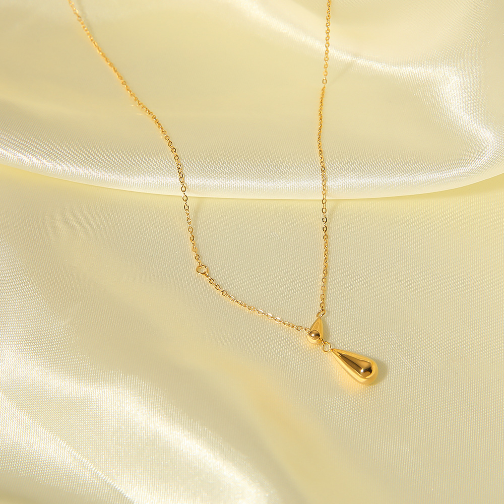304 Stainless Steel Pendant Material Necklace Classification PVD Coated 18K Gold Real Gold Plated Water Droplets 304 Stainless Steel Simple Style Waterproof Non Tarnish 304 Stainless Steel Necklace