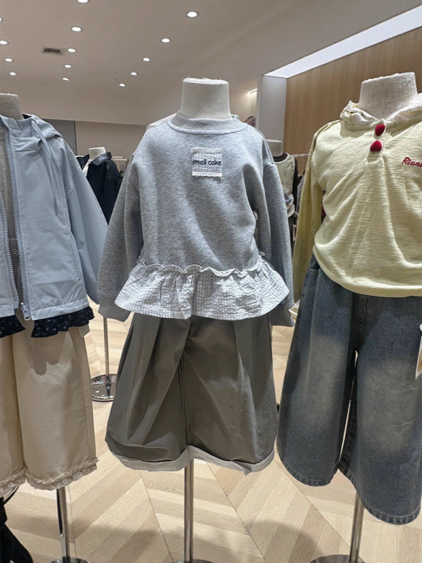 秋季2025新款女童韩版灰色卫衣牛仔裤套装|undefined