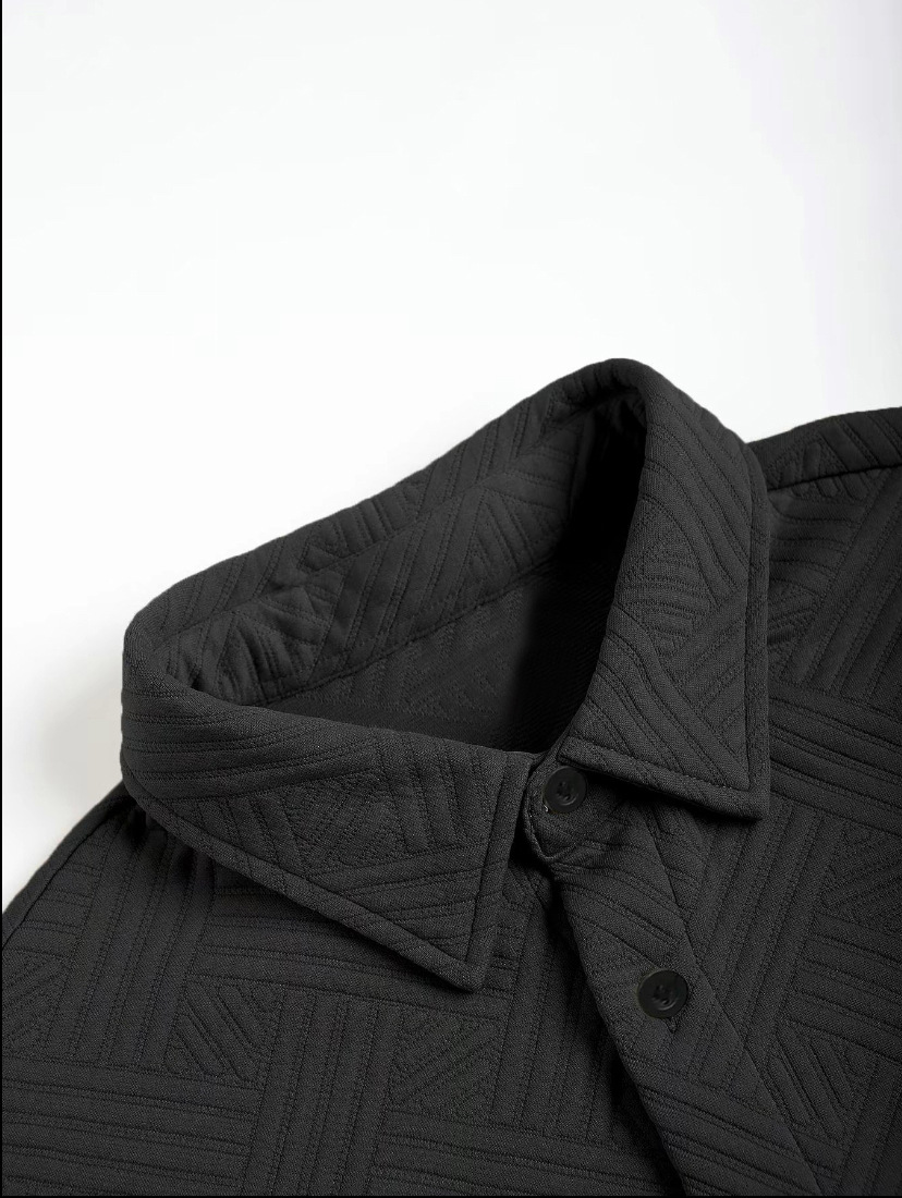 Men's Solid Colour Jacquard Shirt And Shorts Casual Summer Set_voghion.com