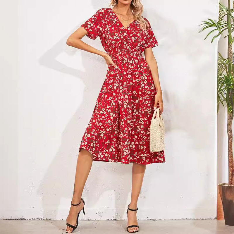 Ready Stock Long-Term Supply Amazon Wishebay Cross-Border Women's Summer Small Floral Print Dress Ready Stock Long-Term Supply Amazon Wishebay Cross-Border Women's Summer Small Floral Print Dress