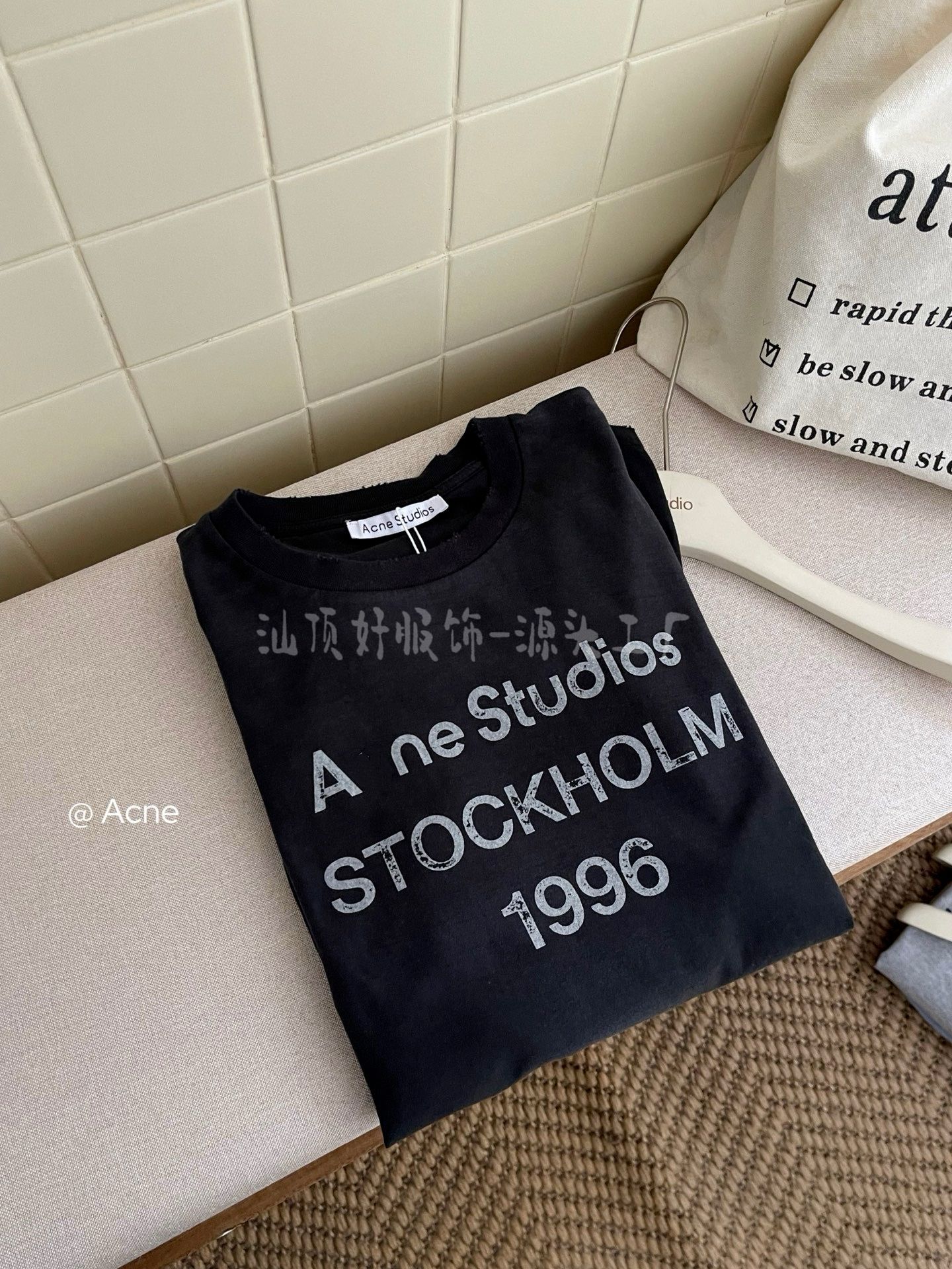 {天井版} 25夏の新型AC復古黒tee半袖1996文字丸襟百合男女モデル