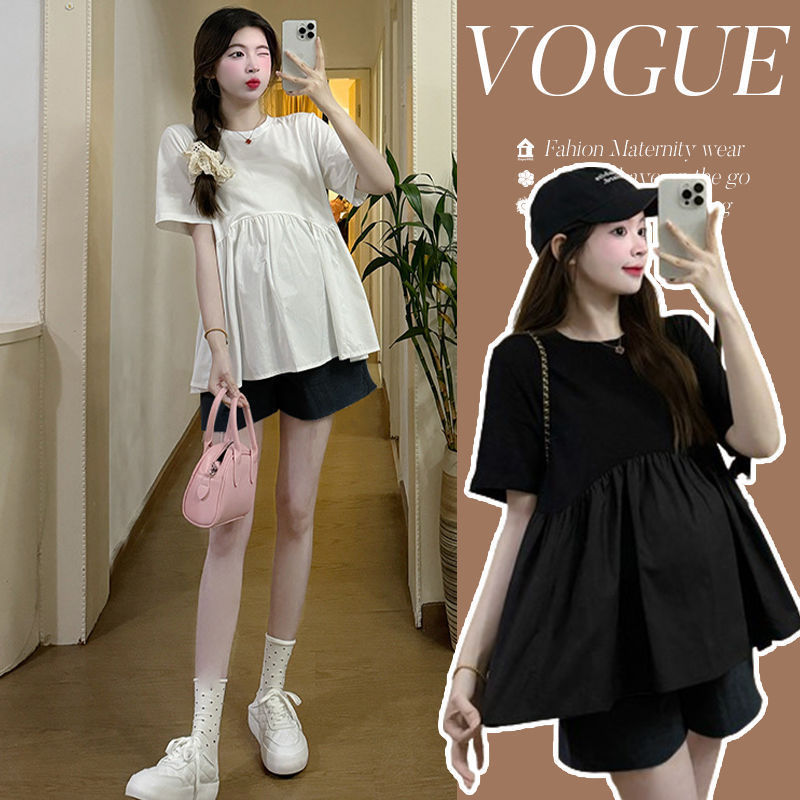 Pregnant Women's Summer suit Fashion Western Style Fashionable Summer Thin plus size Shorts Top Two-piece Set Fashionable Maternity Dress