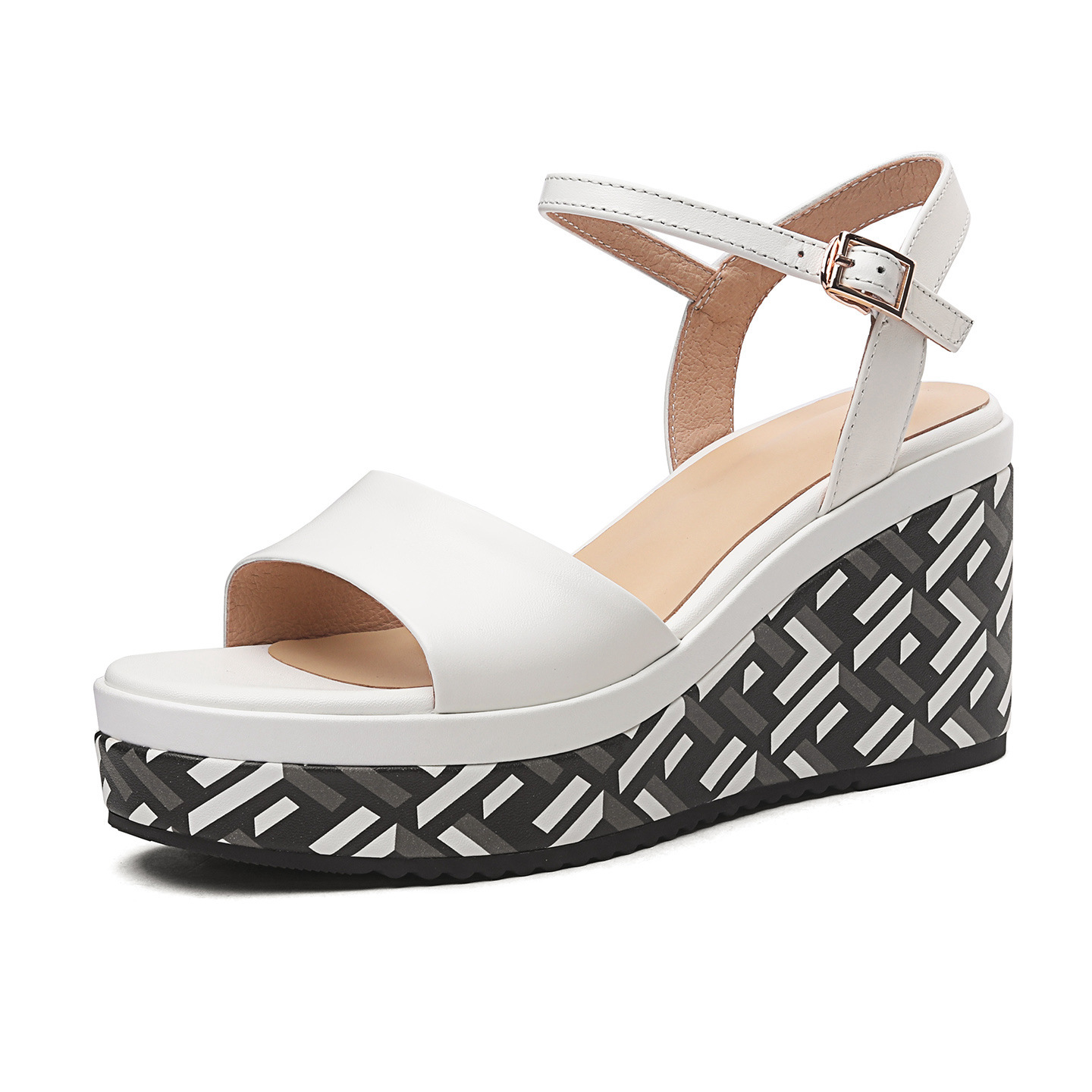 Sandal cao gót nữ hở mũi quai ngang khóa, đế dày 8.5 cm, phối màu — đen chi tiết 12