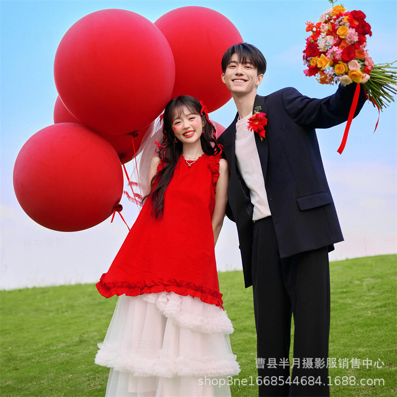 New Photo Studio Photo Theme Wedding Dress Korean Style Red Wedding Wedding Engagement Adult Dress Photography Clothing