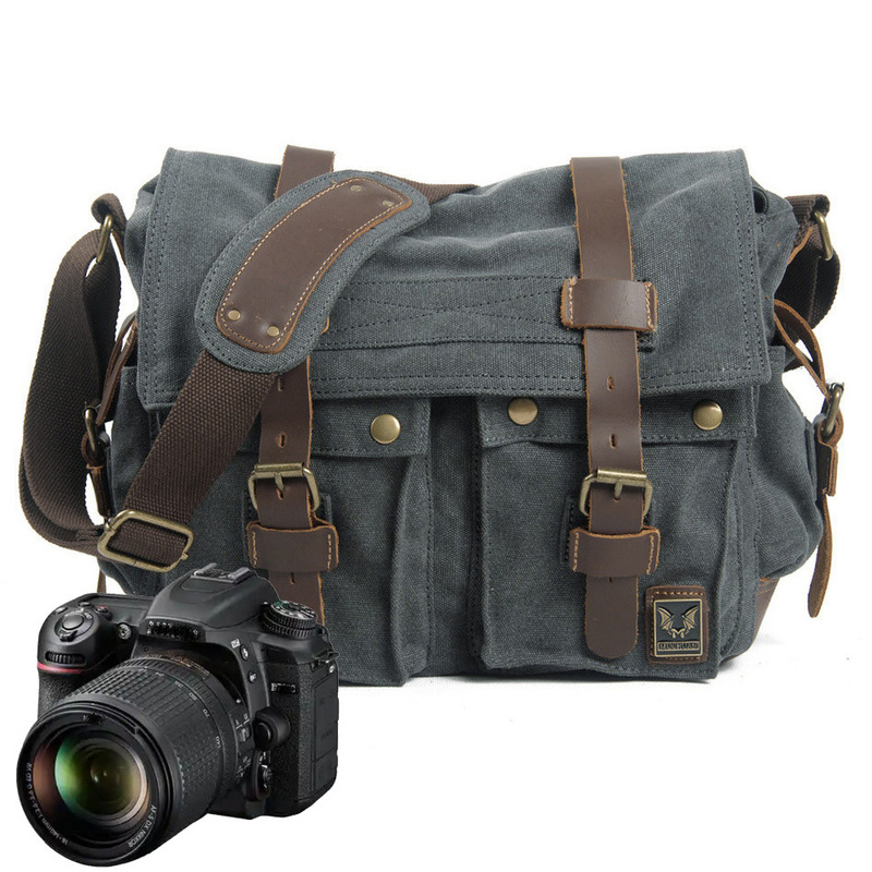 Photography with Genuine Leather Bag Waterproof Liner Cloth Bag Muchuan Casual Slr Camera Bag Shoulder Crossbody Bag Canvas Men's Cotton