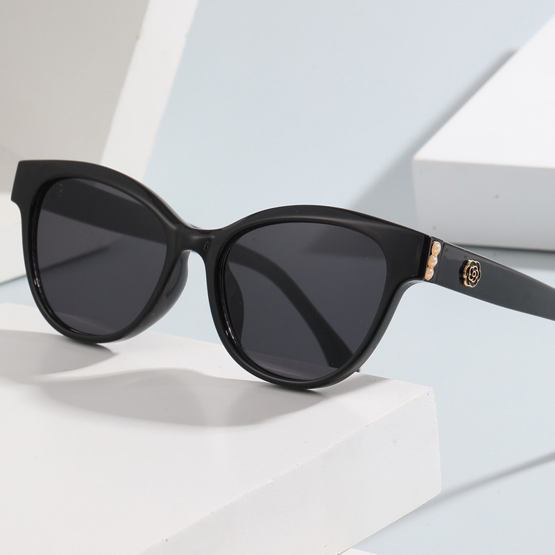2025 Little Fragrance Uv Protection Cat Eye Sunglasses Xiaohongshu Same Style Large Frame Camellia Fashion Sunglasses Cross-Border