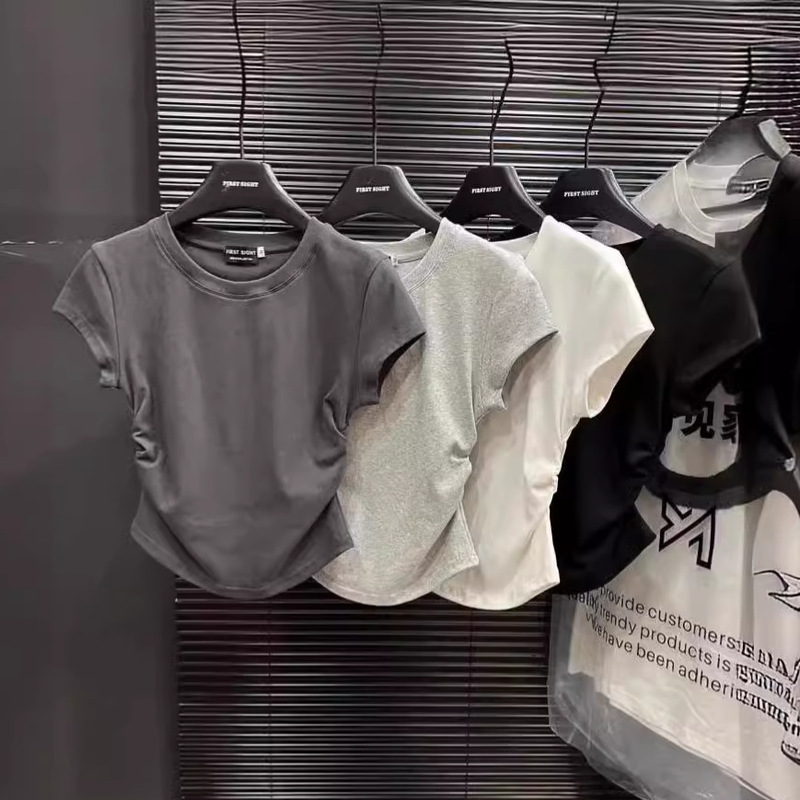 Cross-Border Export Ins Sexy Pure Desire Waist T-Shirt Short-Sleeved Women's Summer Pure Color Bottoming Pullover Slim Top Women's Trbottomy