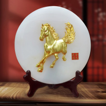 新款玉石摆件家居摆件玉石生肖马摆件一马当先马年礼品银行礼品