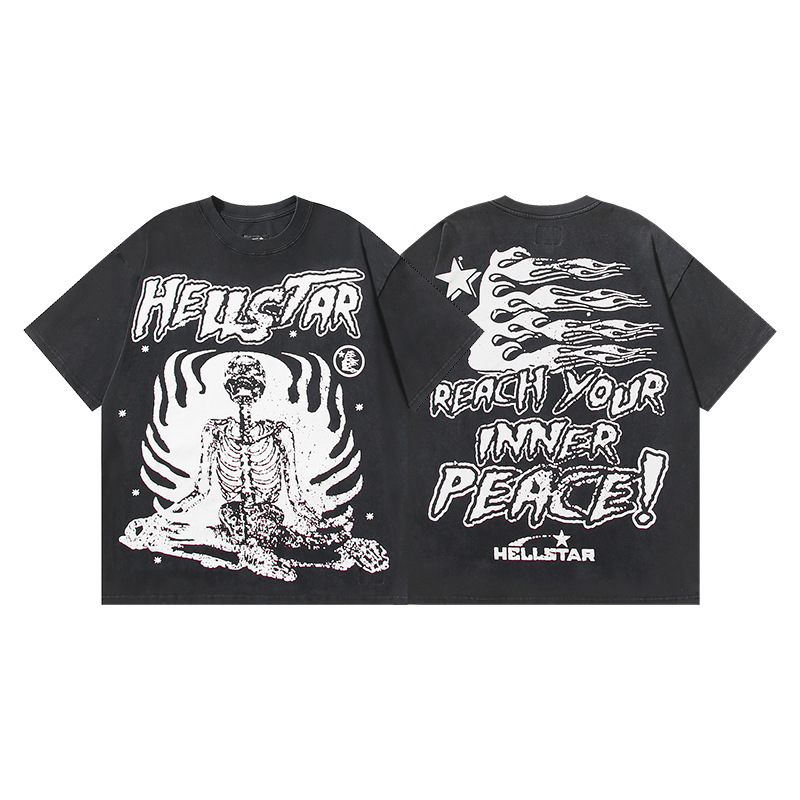 クロスボーダー Hellstar Tシャツ 2025年夏 欧米トレンドブランド レタープリント ゆったり半袖Tシャツ 男女兼用|undefined