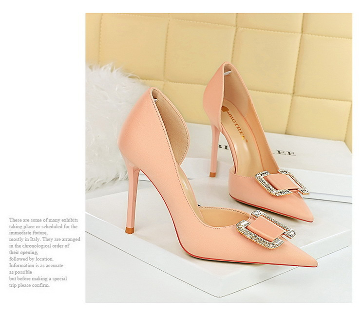 Slim side hollowed-out high heels for women slim heels super high heels rhinestone buckle single shoes_voghion.com