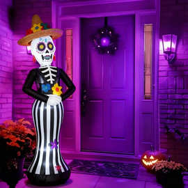 厂家定制跨境亡灵节拱门菊花骷髅头庭院装饰布置发光摆件充气气模