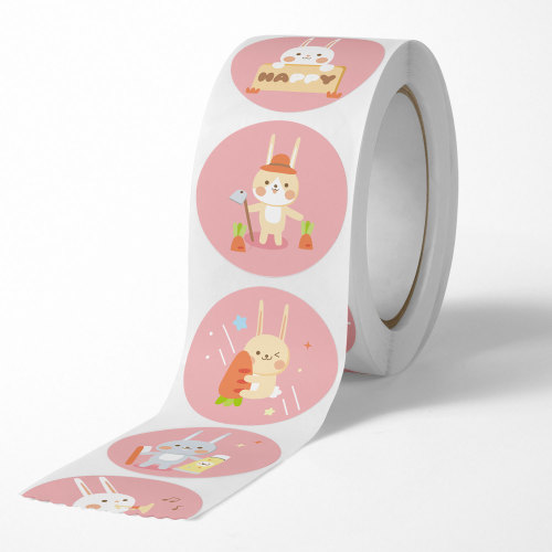 Round roll cute rabbit animal stickers kindergarten handmade self-adhesive labels holiday decoration sealing stickers