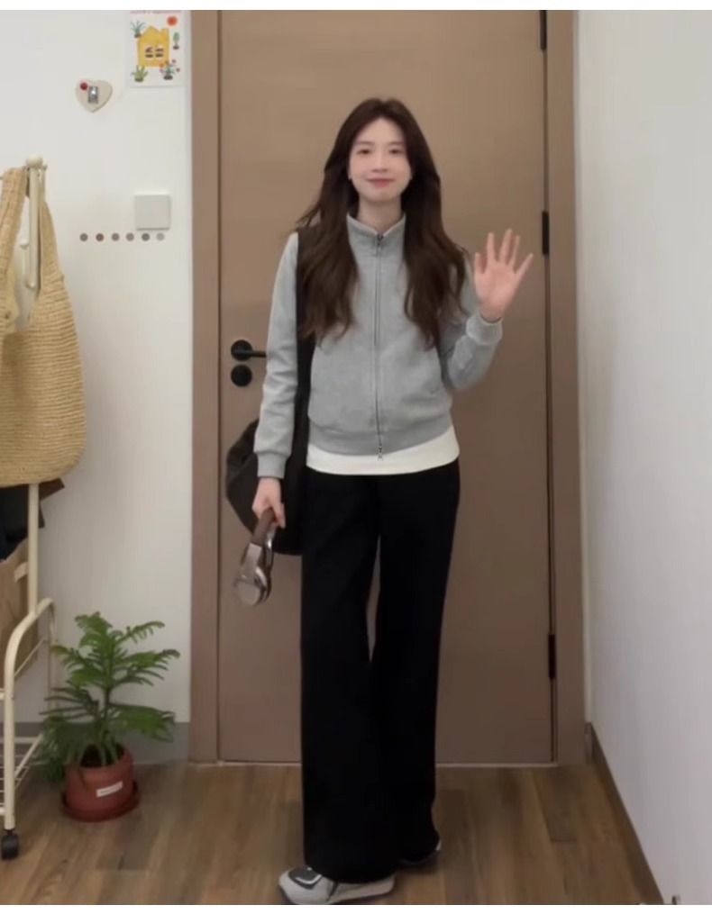 Gray Sweater Jacket Women's Autumn And Winter Front Shoulder Short Autumn And Winter Small Man Beautiful Thin Hat Slim Top_voghion.com