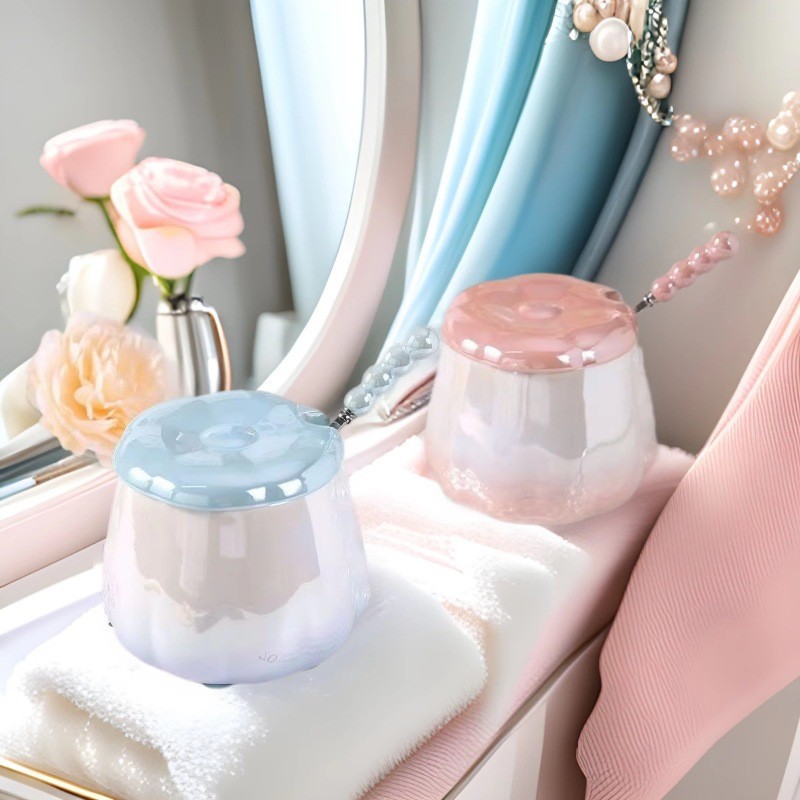 핑크 컵 10 블루 컵 10 뚜껑 10 진주 손잡이 스푼