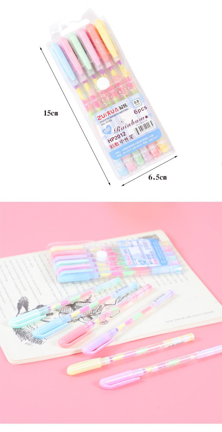 Student 0.8mm Hand Account Candy 6 Color Rainbow Highlighter Gel Pen Set display picture 1