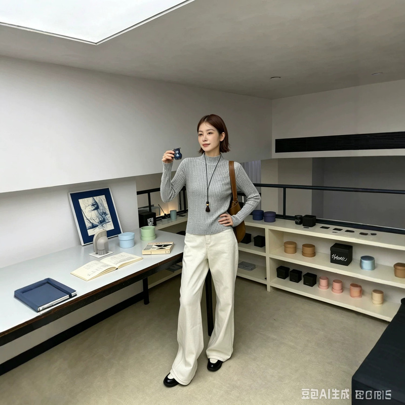 Korean-style ribbed knit sweater with a slim fit and a half-high collar, women's 2026 autumn/winter new collection, pullover sweater with a sophisticated and slimming effect Korean-style ribbed knit sweater with a slim fit and a half-high collar, women's 2026 autumn/winter new collection, pullover sweater with a sophisticated and slimming effect