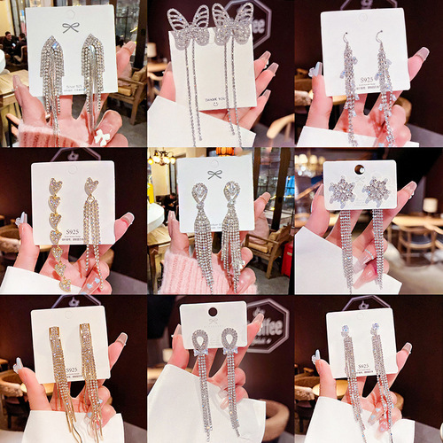 Luxury Minimalist Famous Lady Fashion Full Diamond Fringe Earrings High-end Personality Design Earrings Elegant and Ethereal Earrings Wholesale