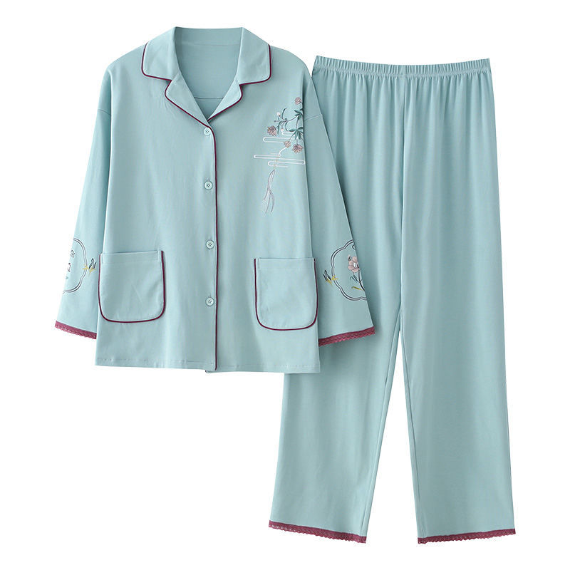 Estilo de moda nacional pijamas mujer primavera y otoño verano 100% algodón manga larga suelta estilo ropa de abrigo homewear traje