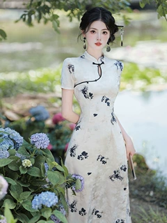 实拍已出货新中式复古暗纹提花改良旗袍连衣裙