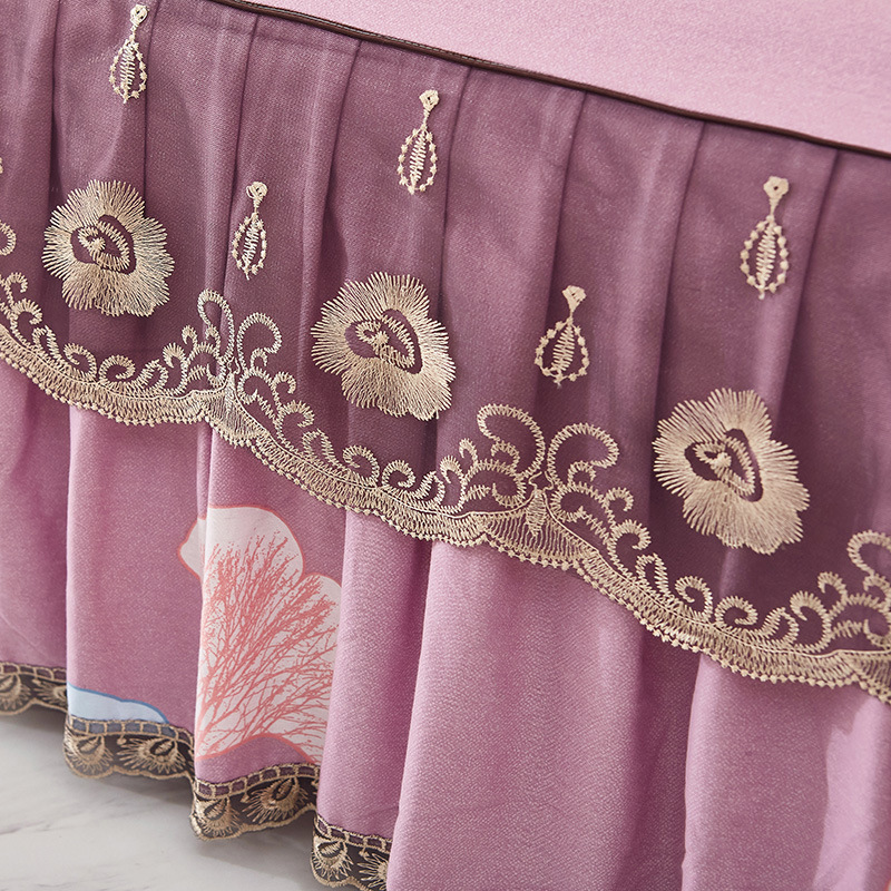 全棉加厚磨毛蕾絲單床裙純棉床罩三件套席夢思防塵防滑保護罩批發